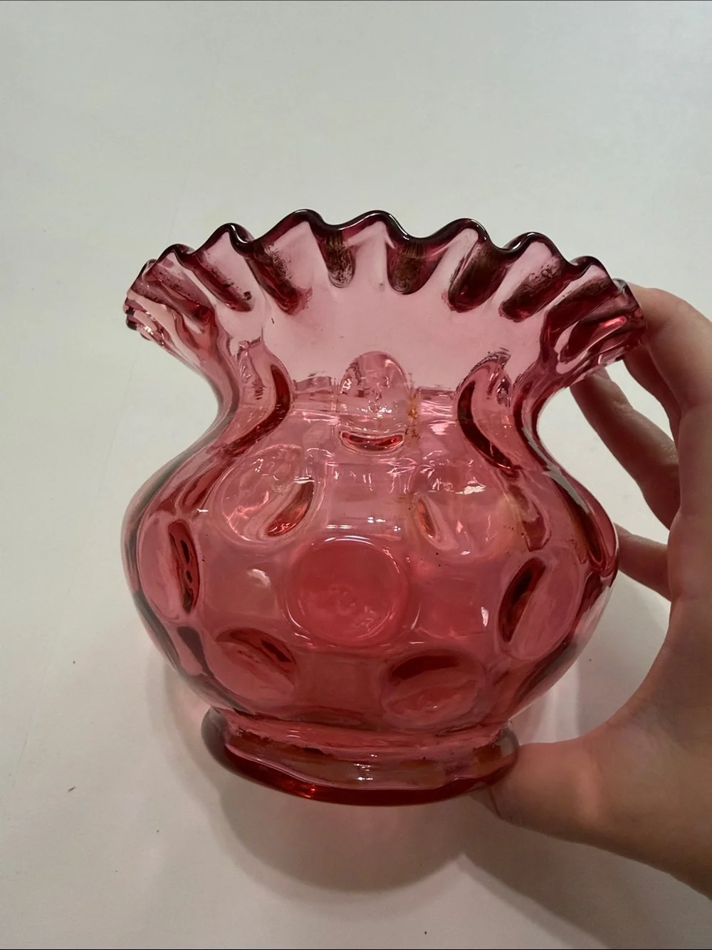 Pink Ruffled Glass Vase - Elegant Home Accent